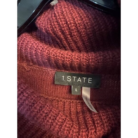 1.State Burgundy Cold Shoulder Turtleneck Sweater Size L - Picture 3 of 4
